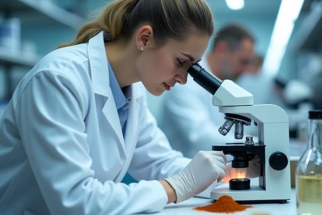 清潔で近代的な研究室で科学者が天然成分を分析している様子